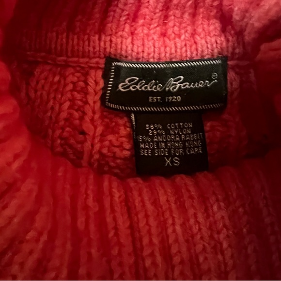 EDDIE BAUER coral coloured chunky cable knit turtleneck angora blend sweater - Picture 12 of 14